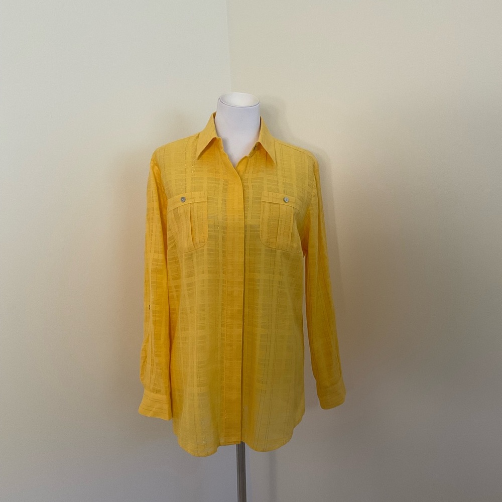 Chico's Additions Vibrant Yellow Plaid Tunic Shirt